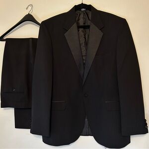 Classic Black Men's Complete Tuxedo Suit Jacket Pants Shirt Cummerbund Bow Tie